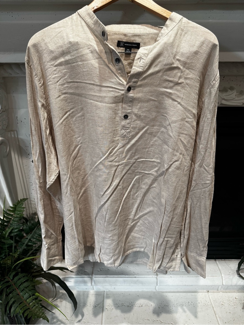 INC International Concepts Men's Light Beige Long-Sleeve Linen Henley